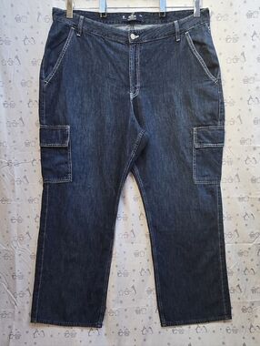 Hollister Womens Cargo Jeans 20R/w35R Blue Denim Ultra High Rise Baggy Carpenter
